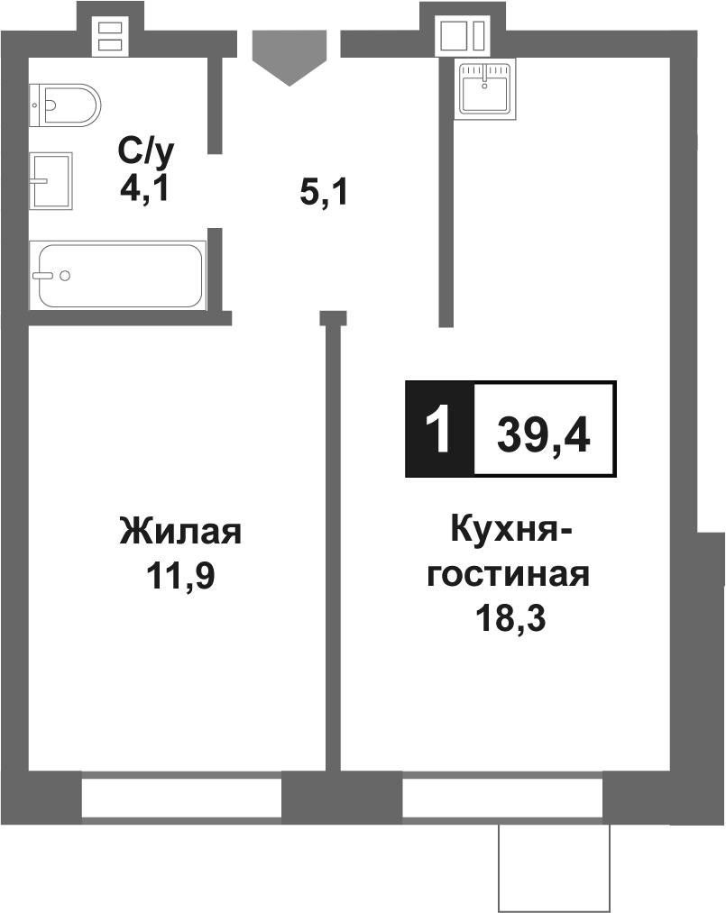 Планировка — Лесная Отрада, 2-комн., 39 м²