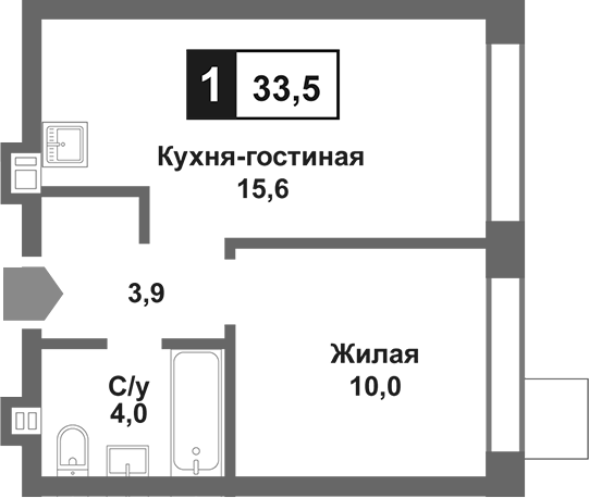 Планировка — Лесная Отрада, 2-комн., 34 м²