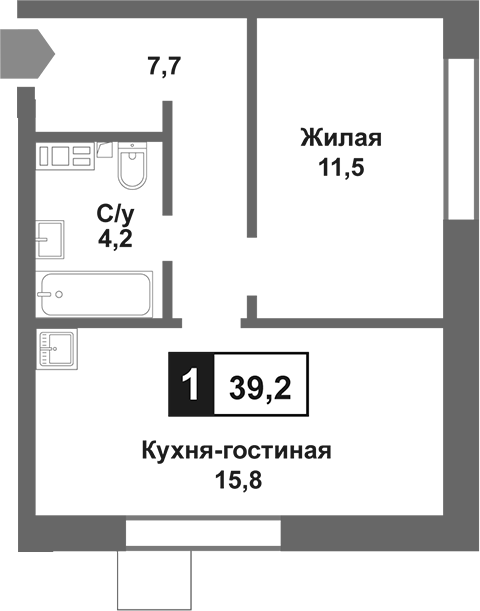 Планировка — Лесная Отрада, 2-комн., 39 м²