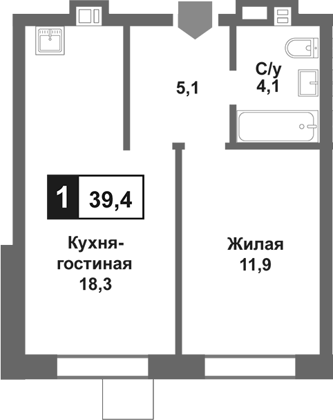 Планировка — Лесная Отрада, 2-комн., 39 м²
