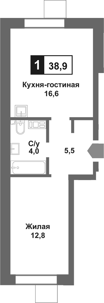 Планировка — Лесная Отрада, 2-комн., 39 м²