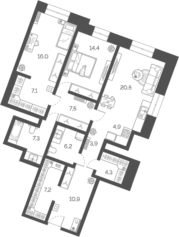Планировка — Лайм, 3-комн., 110 м²