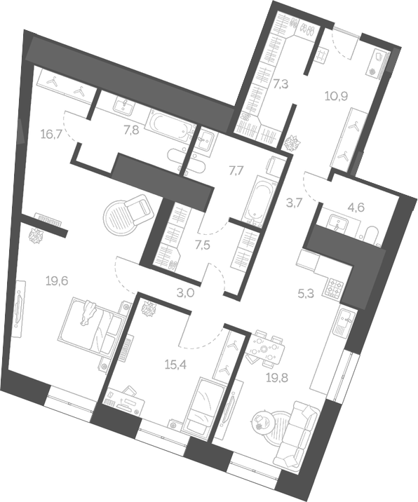 Планировка — Лайм, 3-комн., 129 м²