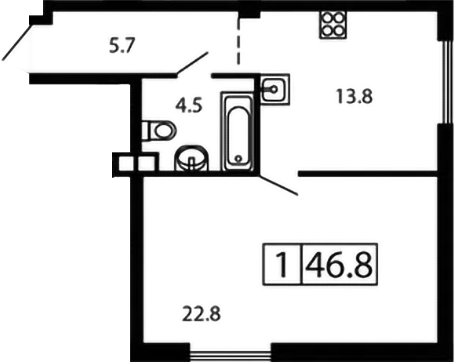Планировка — Гармония парк, 1-комн., 47 м²