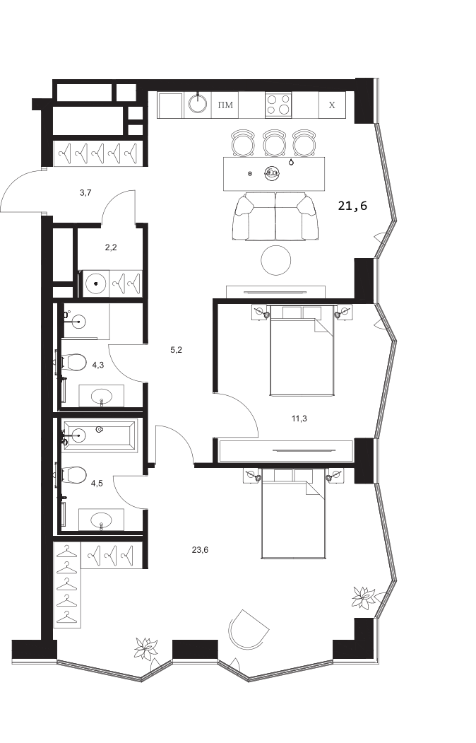 Планировка — A. Residence, 3-комн., 76 м²