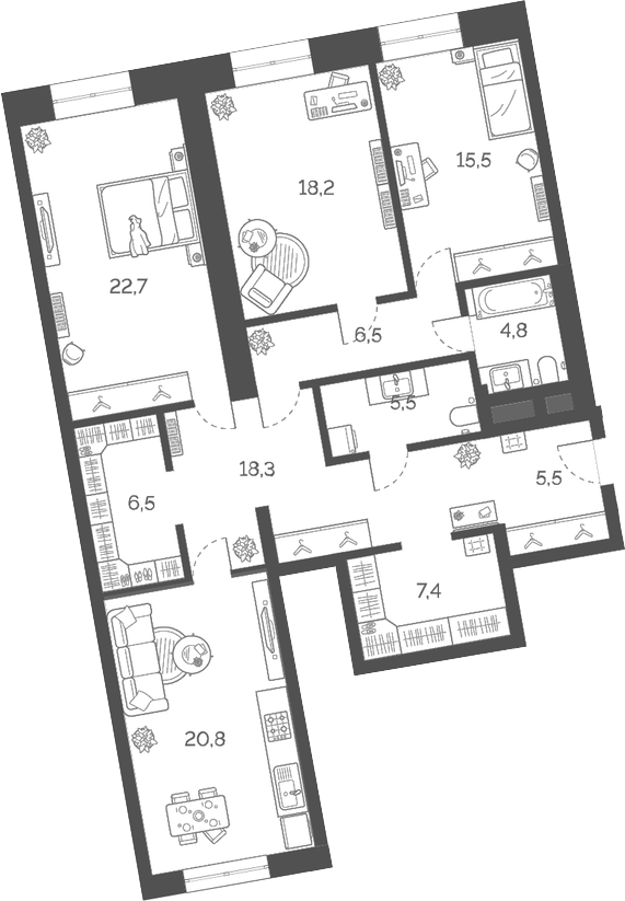 Планировка — Лайм, 4-комн., 132 м²