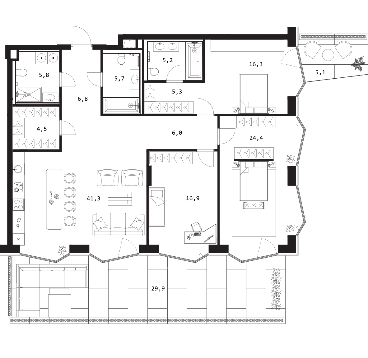 Планировка — A. Residence, 4-комн., 138 м²