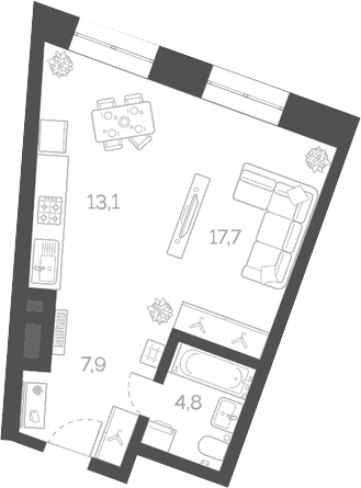 Планировка — Лайм, Студия, 44 м²