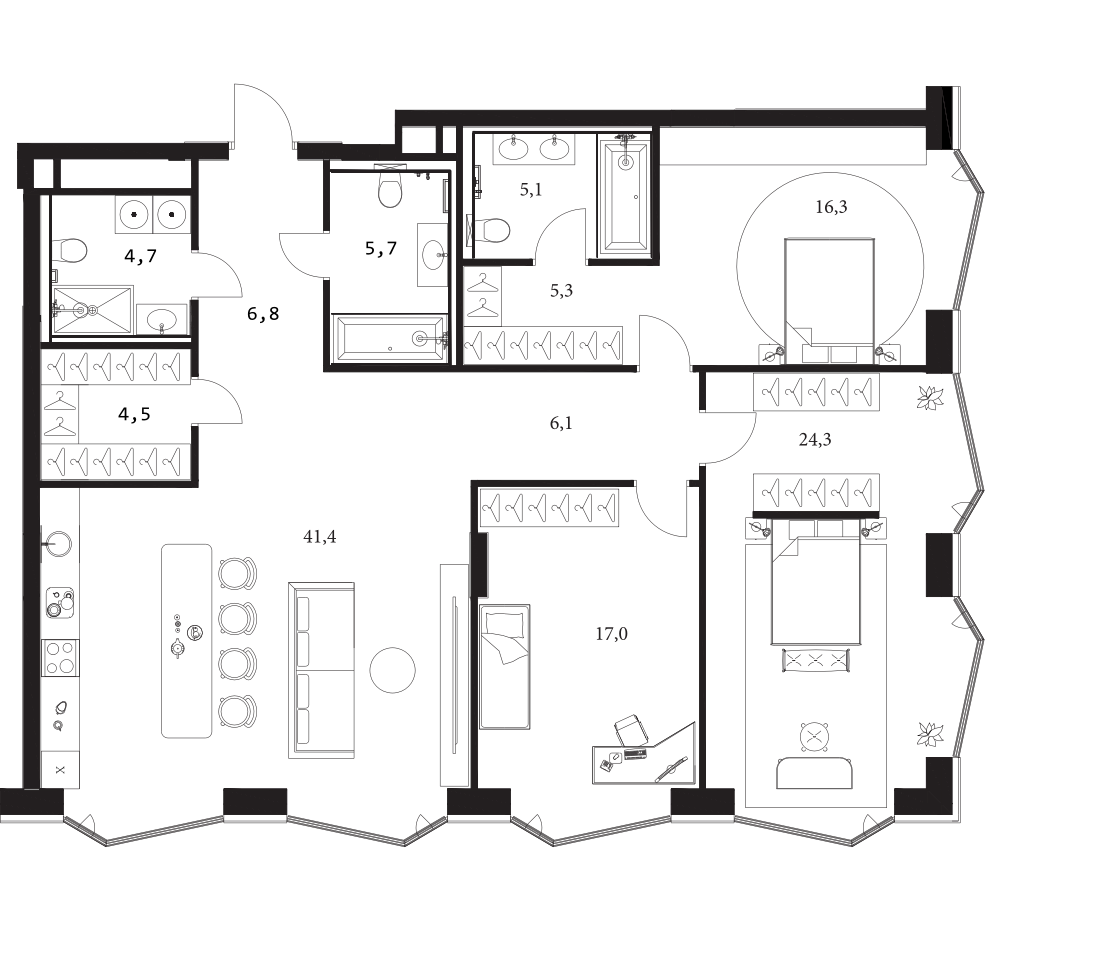 Планировка — A. Residence, 4-комн., 137 м²
