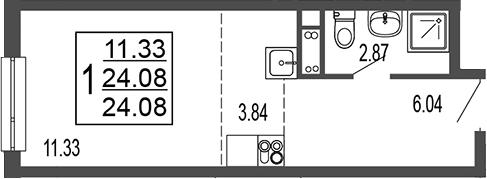 Планировка — Гармония парк, Студия, 25 м²