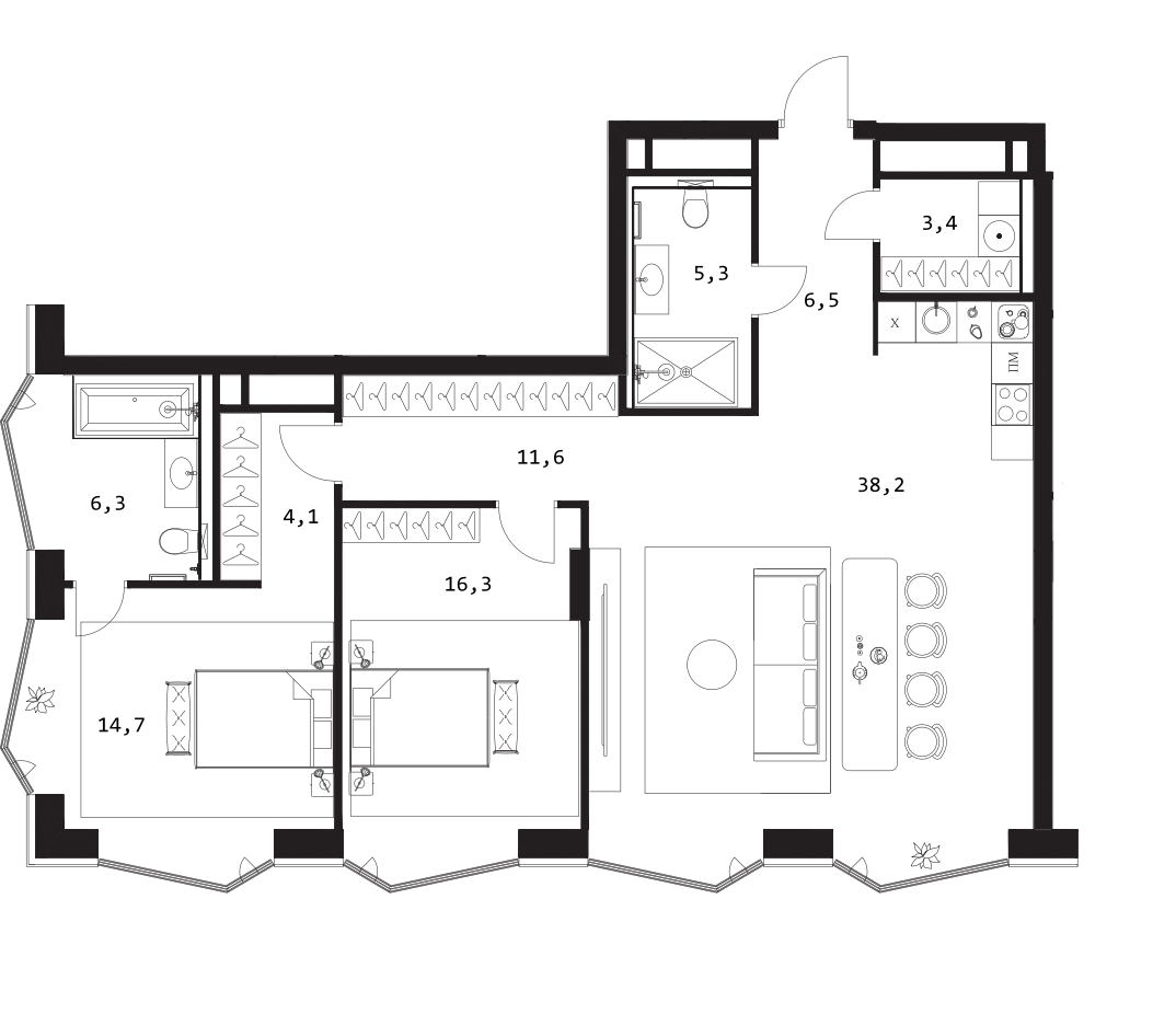 Планировка — A. Residence, 3-комн., 106 м²