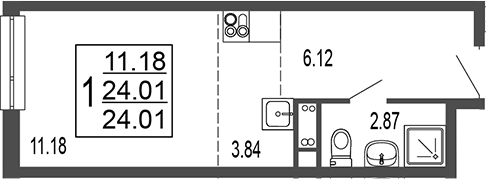 Планировка — Гармония парк, Студия, 25 м²