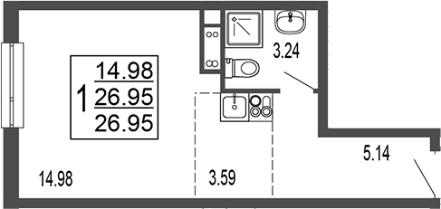 Планировка — Гармония парк, Студия, 28 м²