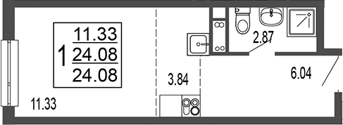 Планировка — Гармония парк, Студия, 25 м²