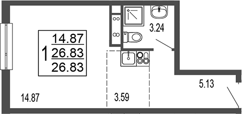 Планировка — Гармония парк, Студия, 27 м²