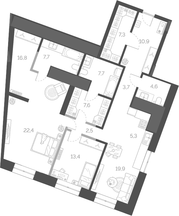 Планировка — Лайм, 3-комн., 130 м²