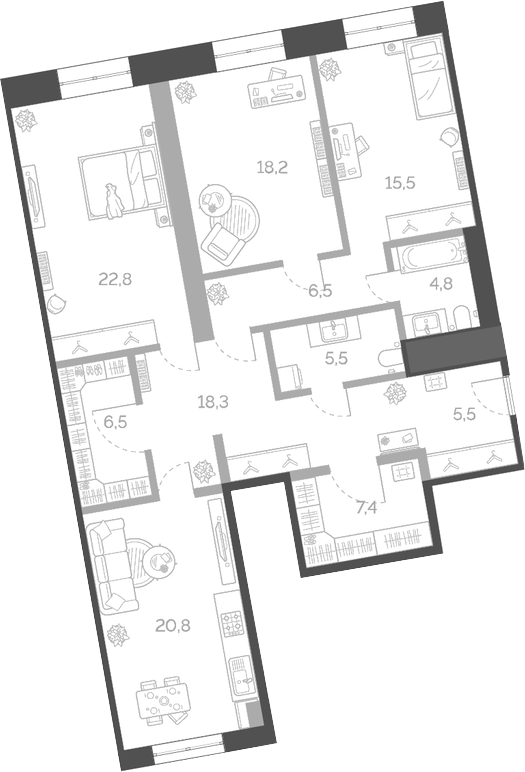 Планировка — Лайм, 4-комн., 132 м²