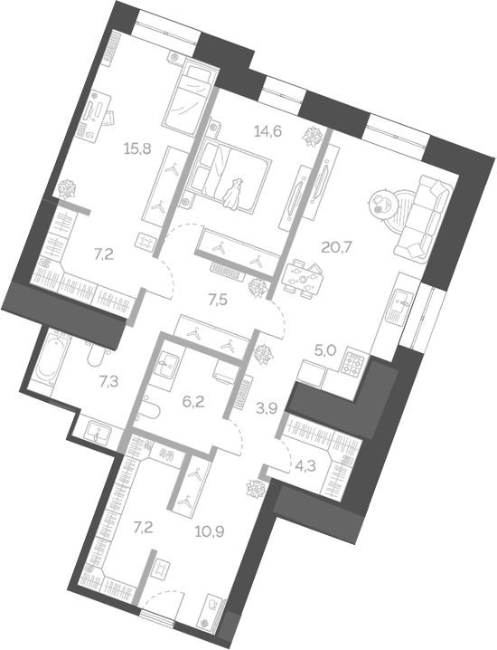 Планировка — Лайм, 3-комн., 111 м²