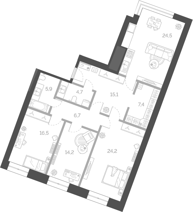 Планировка — Лайм, 4-комн., 119 м²