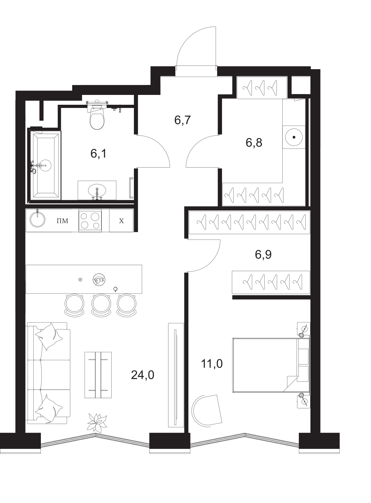 Планировка — A. Residence, 2-комн., 62 м²