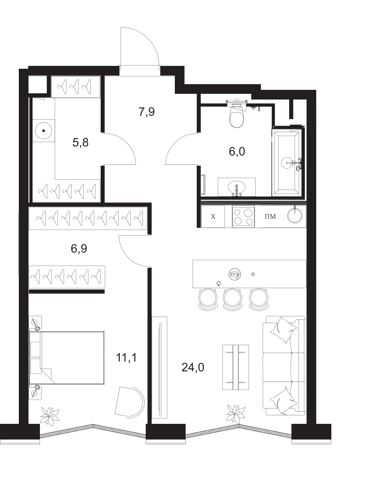 Планировка — A. Residence, 2-комн., 62 м²
