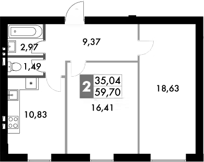 Планировка — Парк Апрель, 2-комн., 60 м²