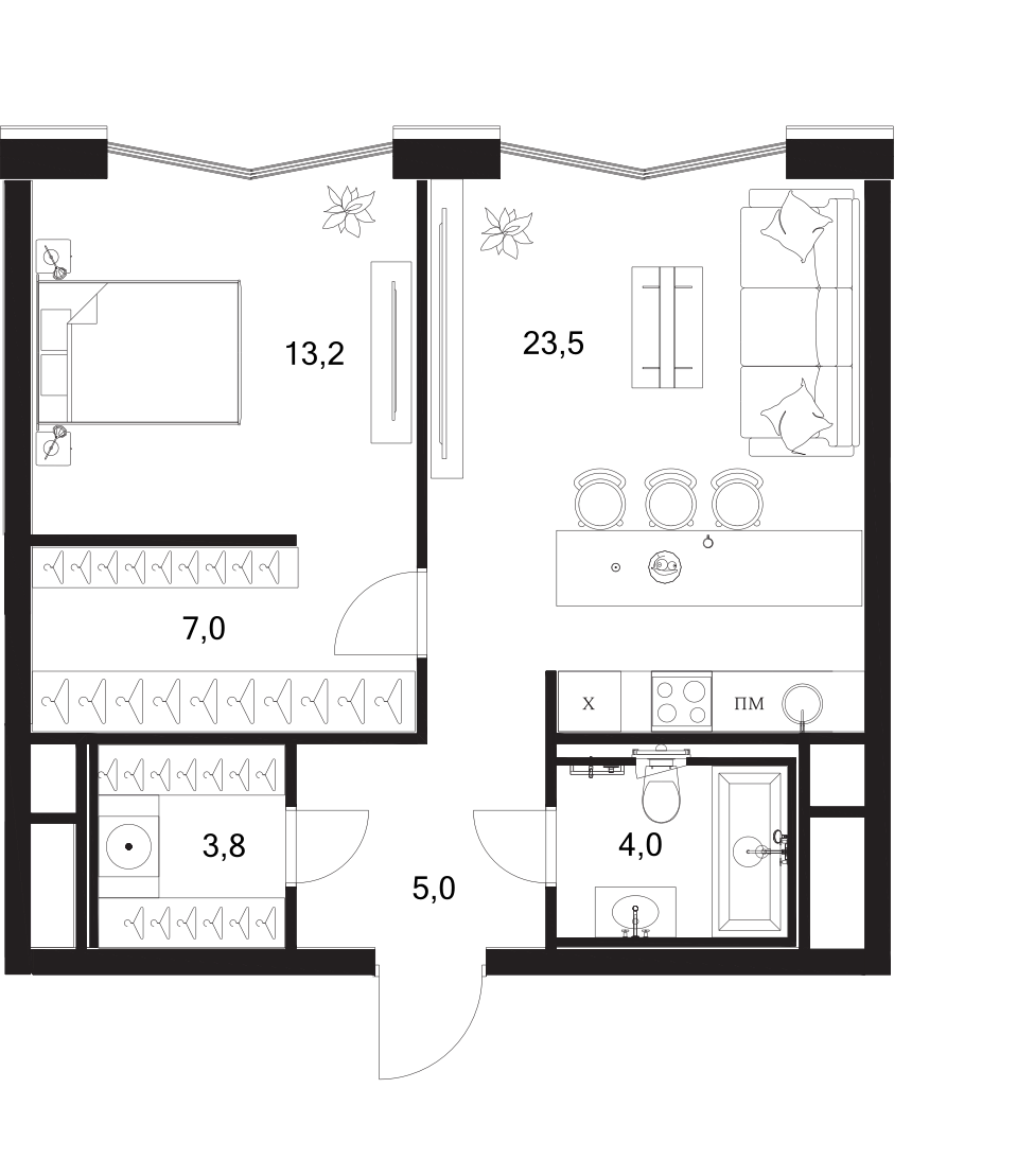 Планировка — A. Residence, 2-комн., 57 м²
