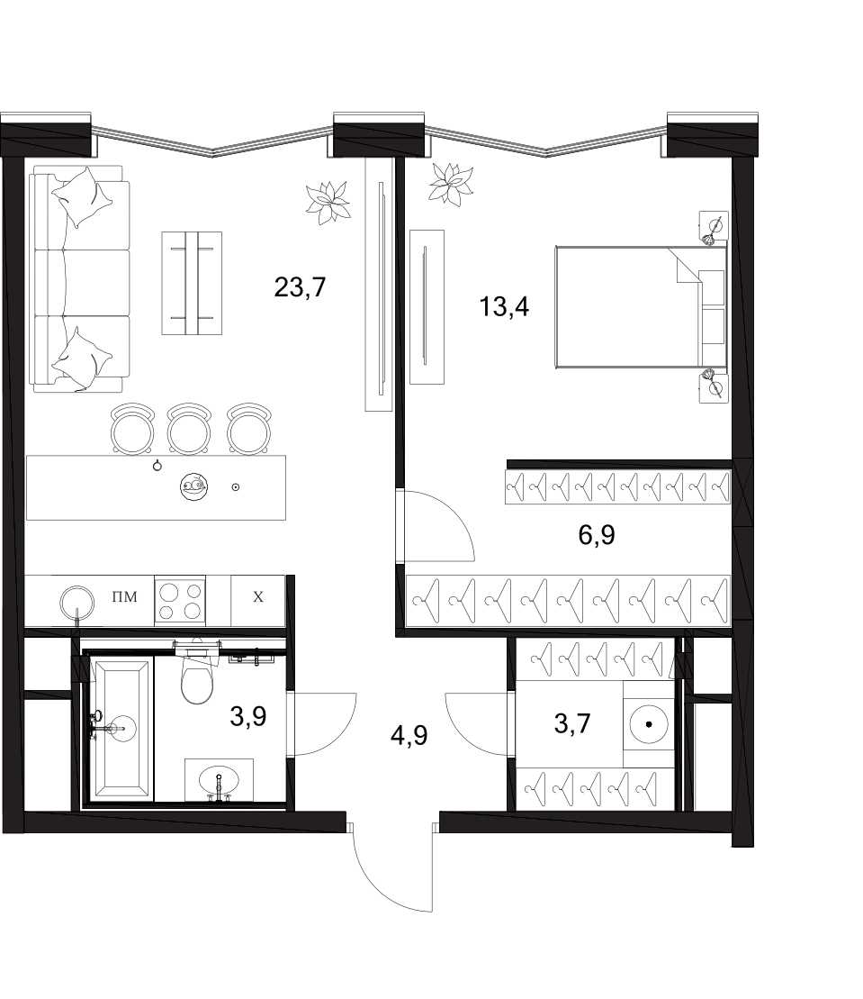 Планировка — A. Residence, 2-комн., 57 м²