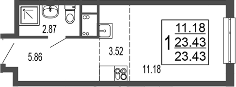 Планировка — Гармония парк, Студия, 23 м²