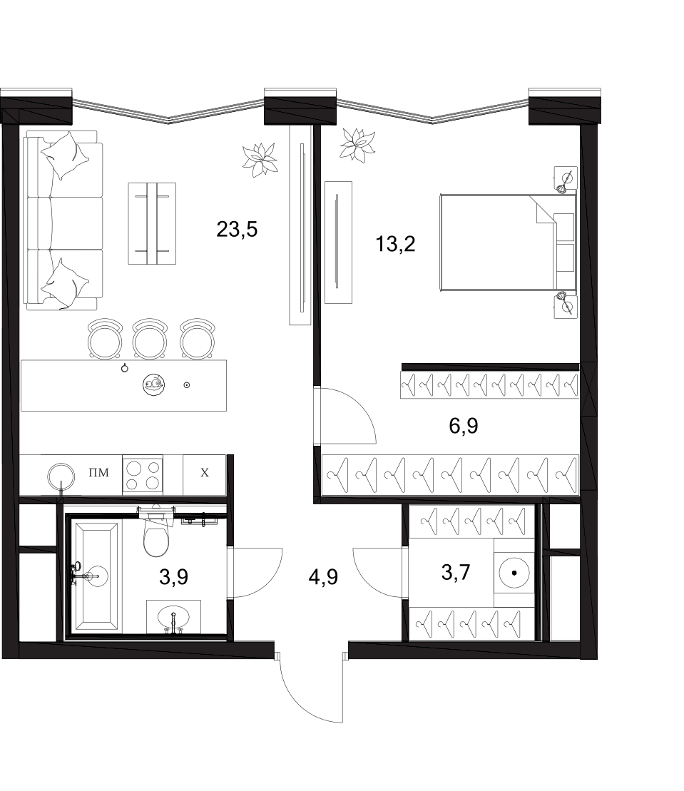 Планировка — A. Residence, 2-комн., 56 м²