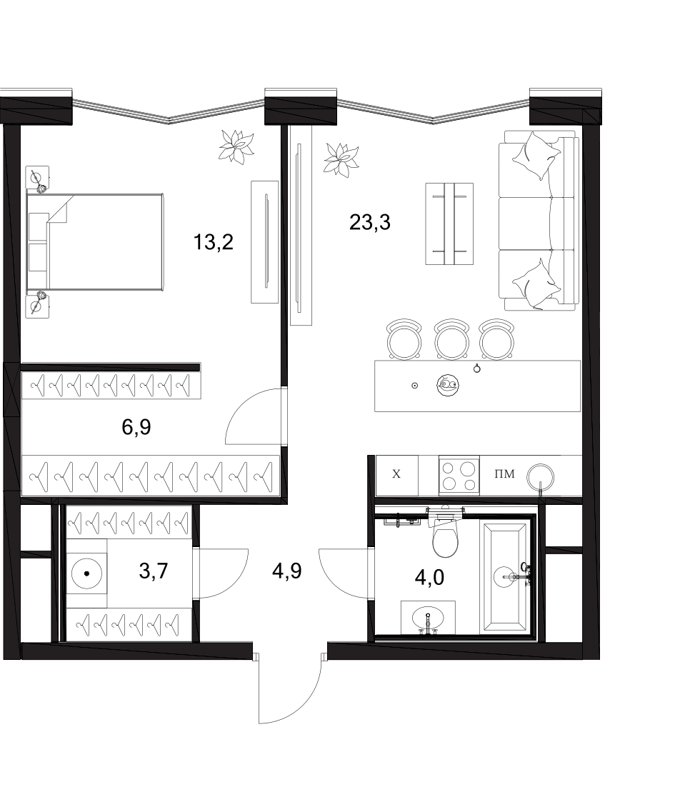 Планировка — A. Residence, 2-комн., 56 м²