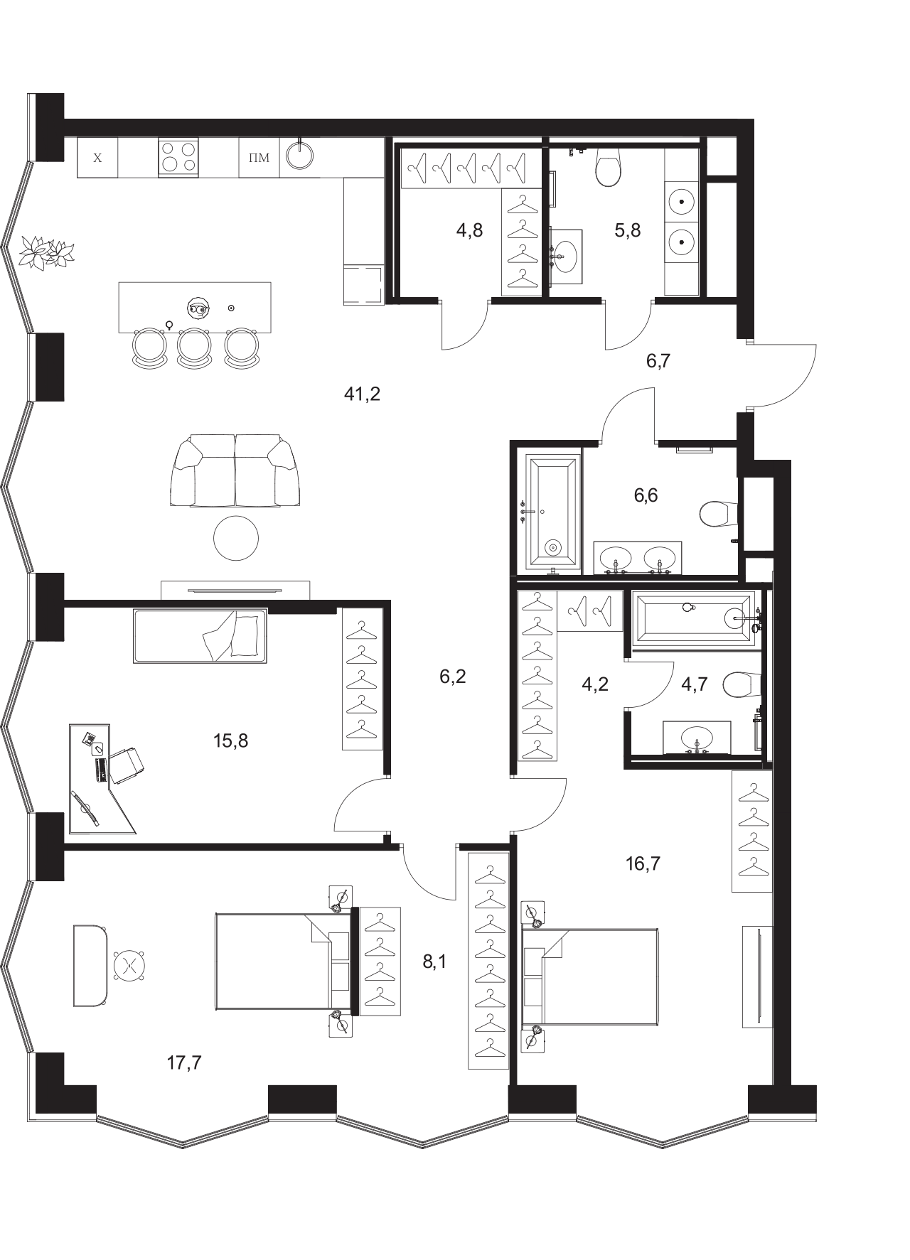 Планировка — A. Residence, 4-комн., 139 м²