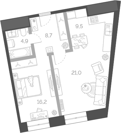 Планировка — Лайм, 2-комн., 60 м²