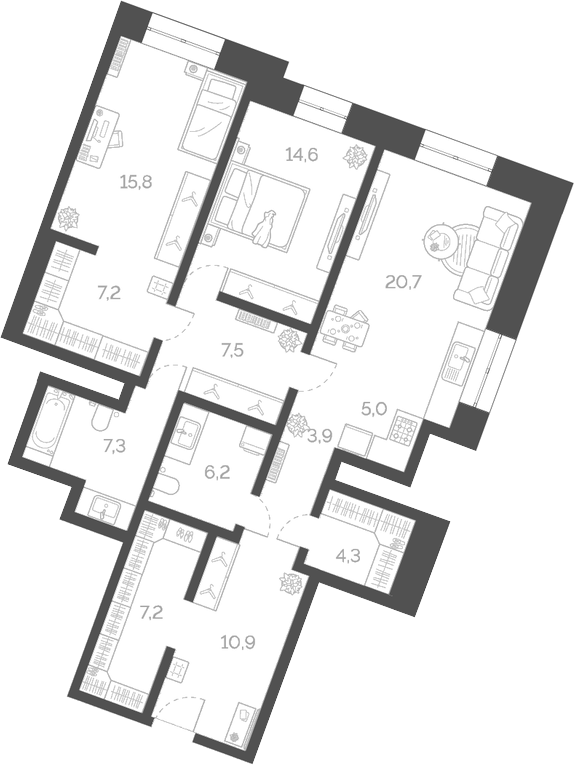 Планировка — Лайм, 3-комн., 111 м²