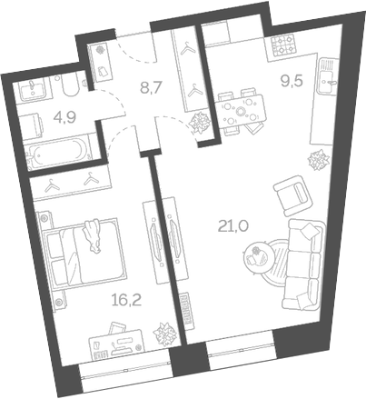 Планировка — Лайм, 2-комн., 60 м²
