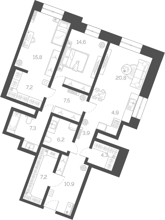 Планировка — Лайм, 3-комн., 111 м²