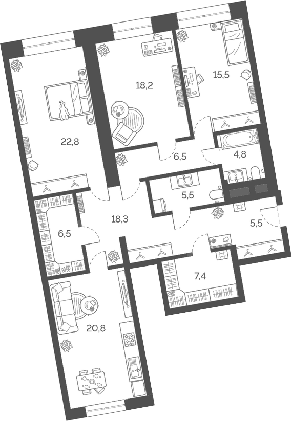 Планировка — Лайм, 4-комн., 132 м²