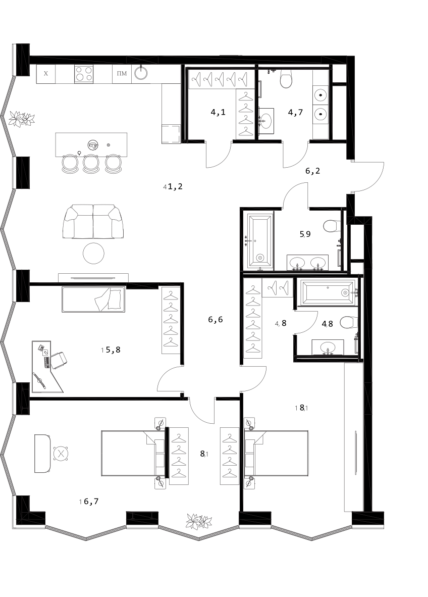 Планировка — A. Residence, 4-комн., 137 м²