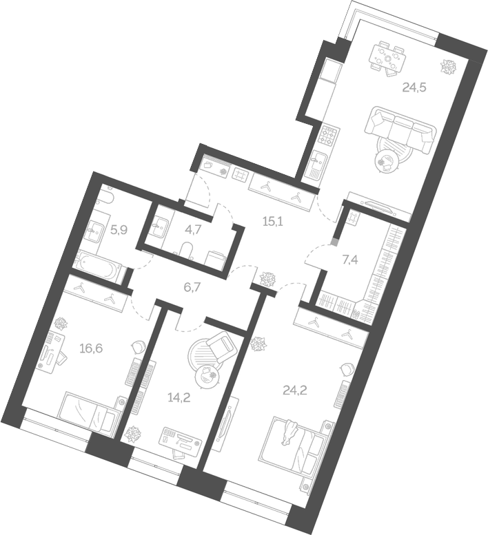 Планировка — Лайм, 4-комн., 119 м²