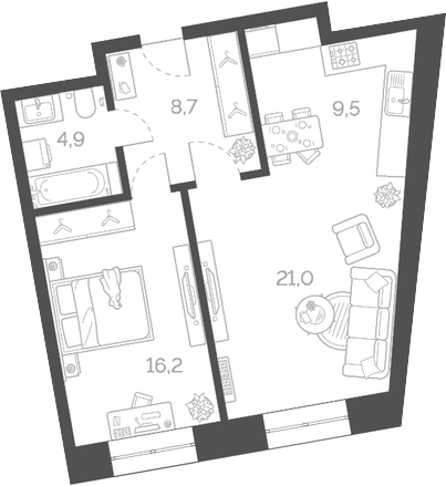 Планировка — Лайм, 2-комн., 60 м²