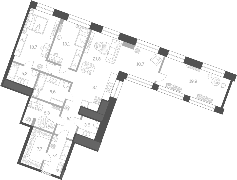 Планировка — Лайм, 4-комн., 121 м²