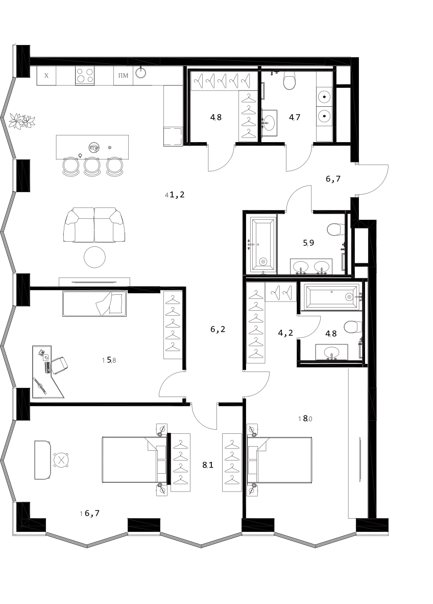 Планировка — A. Residence, 4-комн., 137 м²