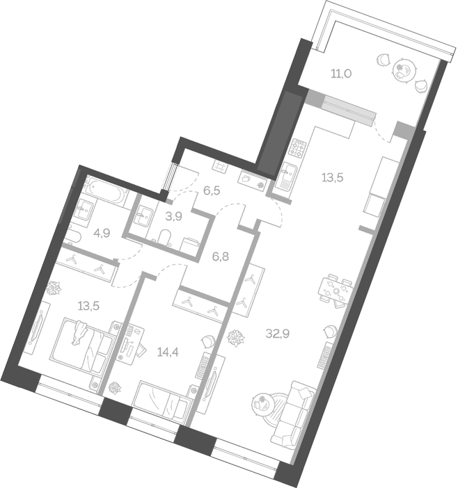 Планировка — Лайм, 3-комн., 96 м²