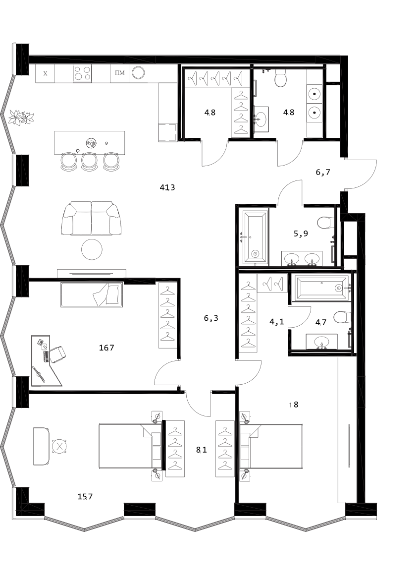 Планировка — A. Residence, 4-комн., 137 м²
