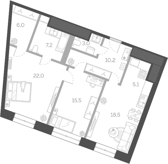 Планировка — Лайм, 3-комн., 88 м²