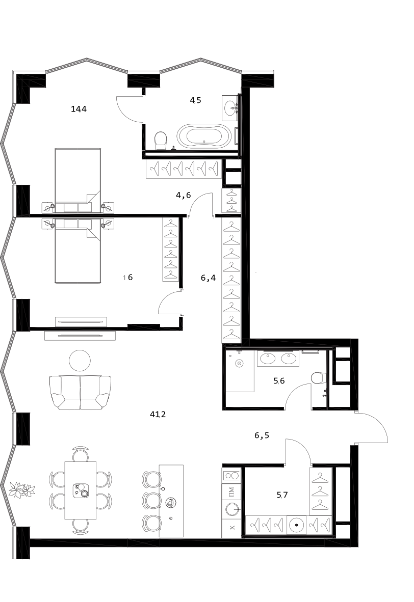Планировка — A. Residence, 3-комн., 105 м²
