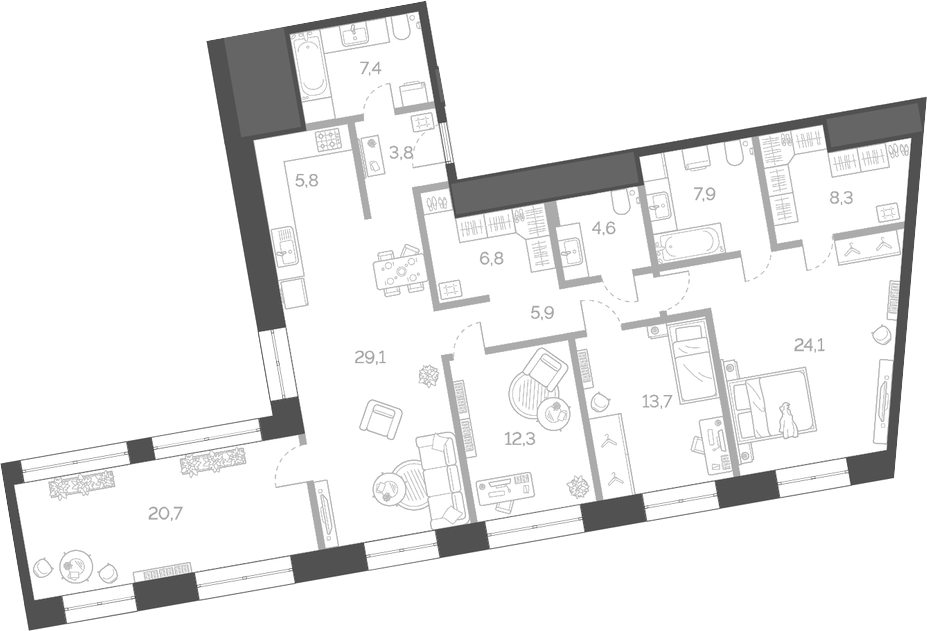 Планировка — Лайм, 4-комн., 130 м²