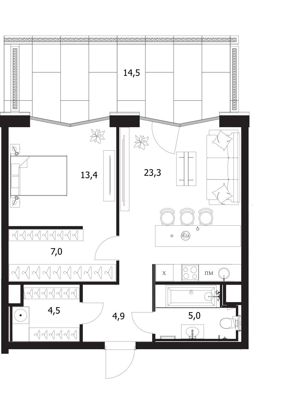 Планировка — A. Residence, 2-комн., 58 м²