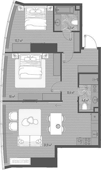 Планировка — ОНЕ, 3-комн., 83 м²