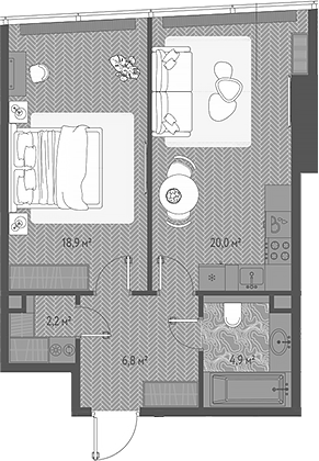 Планировка — ОНЕ, 2-комн., 53 м²
